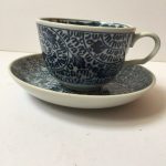 Vintage Hand Painted Chinese Blue & White Cup & Saucer, Signed Vintage Hand Painted Chinese Blue & White Cup & Saucer, Signed