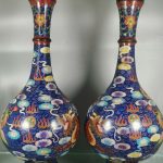 Antique Qianlong Bronze Cloisonne Enamel Dragon Phoenix Bottle Pot Vase Pair Antique Qianlong Bronze Cloisonne Enamel Dragon Phoenix Bottle Pot Vase Pair