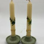Pretty Dainty Vintage Oriental Chinese Green Glazed Candle Holders With Candles Pretty Dainty Vintage Oriental Chinese Green Glazed Candle Holders With Candles