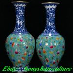 9.8'' Qing Qianlong Dynasty Blue White Porcelain Gilded Gourd Bat Bottle Vase 9.8'' Qing Qianlong Dynasty Blue White Porcelain Gilded Gourd Bat Bottle Vase