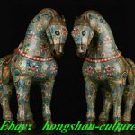 17.7" Qianlong Marked Bronze Cloisonne Enamel Zodiac Year Animal Horse Pair 17.7" Qianlong Marked Bronze Cloisonne Enamel Zodiac Year Animal Horse Pair