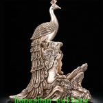 13.3" Qianlong Year Bronze Silver inlaid Gem Animal Peacock Peacock Statue 13.3" Qianlong Year Bronze Silver inlaid Gem Animal Peacock Peacock Statue