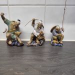 Vintage Chinese Mudman shiwan Penjing ornament fisherman ×3 bundle figures Rare Vintage Chinese Mudman shiwan Penjing ornament fisherman ×3 bundle figures Rare