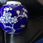 vintage chinese ginger jar 4” tall prunus pattern.double Blue Circle Mark vintage chinese ginger jar 4” tall prunus pattern.double Blue Circle Mark