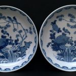 Pair of Chinese Kangxi Bowls - Antique Blue White Bird Signed Mark Pair of Chinese Kangxi Bowls - Antique Blue White Bird Signed Mark