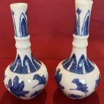 Pair Of Vintage Chinese Blue and White Miniature Porcelain Vases Pair Of Vintage Chinese Blue and White Miniature Porcelain Vases