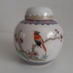 Vintage Hand Painted Chinese Bired & Poem Ginger Jar with Cork Stopper. Vintage Hand Painted Chinese Bired & Poem Ginger Jar with Cork Stopper.