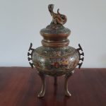 Antique Bronze Cloisonne Incense Burner - Hand Signed.