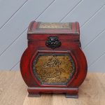 Vintage Chinese Wood & Brass Plate Display Table Top Box Vintage Chinese Wood & Brass Plate Display Table Top Box