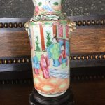 Chinese antique Canton porcelain vase with hardwood stand C1880 Chinese antique Canton porcelain vase with hardwood stand C1880