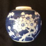 Beautiful Vintage Hand Painted Chinese Prunus Ginger Jar Vase Blue Circle Base Beautiful Vintage Hand Painted Chinese Prunus Ginger Jar Vase Blue Circle Base