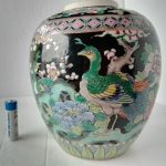 19c RARE Japanese Nippon Vase Hand Painted Imari Palette w Famille Noire Backing