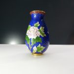 Vintage Small Cloisonne Blue Enamel And Floral Brass Vase Vintage Small Cloisonne Blue Enamel And Floral Brass Vase