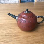 Chinese Zisha Teapot Jade Stone & Pewter Handle, Spout & Finial Chinese Zisha Teapot Jade Stone & Pewter Handle, Spout & Finial