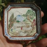 TINY ANTIQUE CHINESE LATE 19c QING PAINTED CANTON ENAMEL LANDSCAPE DISH TRAY TINY ANTIQUE CHINESE LATE 19c QING PAINTED CANTON ENAMEL LANDSCAPE DISH TRAY