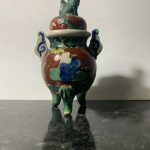small china vase with foo dog on lid