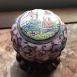 Chinese 19th C. Canton Enamel Rare and Petite Multi Lobed Trinket/Lozenge Box. Chinese 19th C. Canton Enamel Rare and Petite Multi Lobed Trinket/Lozenge Box.