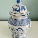 Vintage Lidded Canton Ginger Jar Blue & White Blossom 27cm Tall ( Medium) Vintage Lidded Canton Ginger Jar Blue & White Blossom 27cm Tall ( Medium)