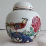 Vintage Porcelain Ginger Jar, Made in China, Floral Motif w/ Bird & Butterfly... Vintage Porcelain Ginger Jar, Made in China, Floral Motif w/ Bird & Butterfly...