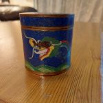 Antique Chinese Copper Enamel Cloisonne Tea Caddy Lidded Trinket Box
