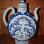 Large Qianlong Chinese Moon Flask Tea Pot Wine Ewer Blue & White Dragon
