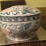 Vintage Chinese Large Lidded Tureen/dish Chinoiserie  Green/Pink with Phoenix