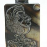 Chinese Hand Craved Old Yak-Horn Snuff Bottle 2 Sides Rooster & Old Fishing Man Chinese Hand Craved Old Yak-Horn Snuff Bottle 2 Sides Rooster & Old Fishing Man