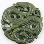 19th Century Chinese Hand-Craved Green Dragon Jade Pendant 7cm Diameter x 1cm