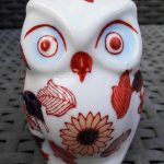Vintage Chinese Canton Imari Porcelain Hand Painted Small Owl Bird Figurine