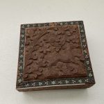 vintage carved wooden box -oriental design -micro mosaic-3 x 3 inch vintage carved wooden box -oriental design -micro mosaic-3 x 3 inch