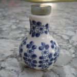Chinese Perfume or Snuff Bottle with Blue & White Chrysanthemums ~ signed in red Chinese Perfume or Snuff Bottle with Blue & White Chrysanthemums ~ signed in red