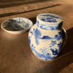 Lovely Chinese Blue & White Porcelain Lidded Jar And Dish Lovely Chinese Blue & White Porcelain Lidded Jar And Dish