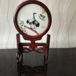 Vintage Chinese hand painted Cranes birds in glass Swing on wooden frame. Vintage Chinese hand painted Cranes birds in glass Swing on wooden frame.