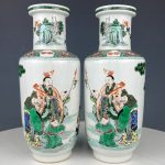 A pair of Famille verte chinese antique porcelain ceramic vases A pair of Famille verte chinese antique porcelain ceramic vases