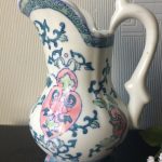 Antique Oriental Ironstone Pitcher /Jug Chinese Pottery Vase Blue Pink Pot 700ml Antique Oriental Ironstone Pitcher /Jug Chinese Pottery Vase Blue Pink Pot 700ml