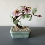 Vintage Chinese Japanese Faux Jade Bonsai Tree Pink Flowers Glass Art Green Pot Vintage Chinese Japanese Faux Jade Bonsai Tree Pink Flowers Glass Art Green Pot