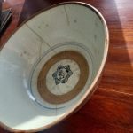 Tek Sing ming LARGE Block Print Bowl with buddhist ☸️knot copper rim added Tek Sing ming LARGE Block Print Bowl with buddhist ☸️knot copper rim added