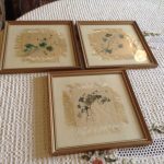 3 framed silk pictures of flowers 22cmx22cm