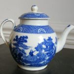 A Worcester style  "Boy on Buffalo" blue and white porcelain small teapot.