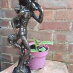 Bronze style Vintage Oriental Japanese Chinese Skinny Man Shell Collector Figure Bronze style Vintage Oriental Japanese Chinese Skinny Man Shell Collector Figure