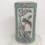 Antique Chinese famille rose / verte Brush Water pot bird panels signed Antique Chinese famille rose / verte Brush Water pot bird panels signed