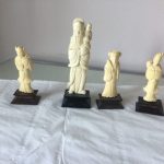 4 old Chinese Miniature carved figures On Wooden Stands 4 old Chinese Miniature carved figures On Wooden Stands