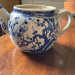 Chinese Teapot Blue and White Design c 1920 Signed Base no lid Vase Planter Chinese Teapot Blue and White Design c 1920 Signed Base no lid Vase Planter