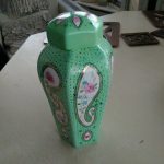 Lidded Ginger Jar Green and Pink Handpainted 16.5cm Tall