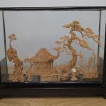 Chinese Cork Wood Carved 3D Diorama Fijian China Crane Pagoda Trees Glass Case Chinese Cork Wood Carved 3D Diorama Fijian China Crane Pagoda Trees Glass Case