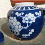 Vintage Chinese Porcelain Ginger Jar, Vase. Blue & White Prunus Pattern Vintage Chinese Porcelain Ginger Jar, Vase. Blue & White Prunus Pattern