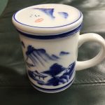 chinese strainer 3 parts cup hand painted red signiture sticker mountain scene chinese strainer 3 parts cup hand painted red signiture sticker mountain scene