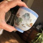 Chinese Handpainted Tea bowl - blue seal signature to base