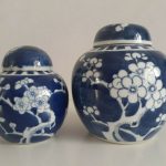 2 Vintage Chinese Blue & White Prunus Jars 2 Vintage Chinese Blue & White Prunus Jars