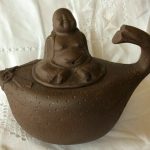 VINTAGE CHINESE YIXING TERRACOTTA BUDDHA WEALTH TEAPOT SIGNED VINTAGE CHINESE YIXING TERRACOTTA BUDDHA WEALTH TEAPOT SIGNED